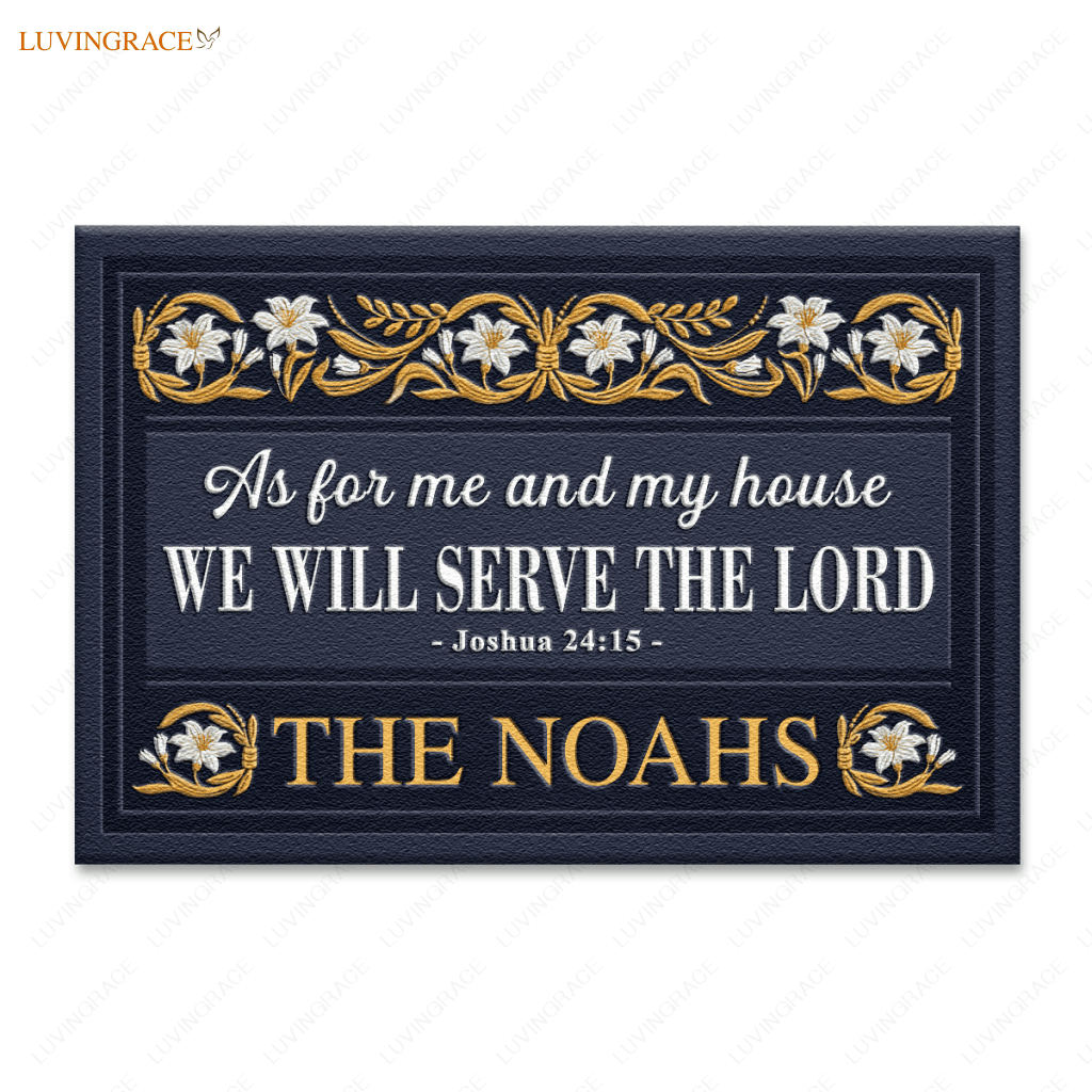 White Lilies Serve The Lord Personalized Doormat