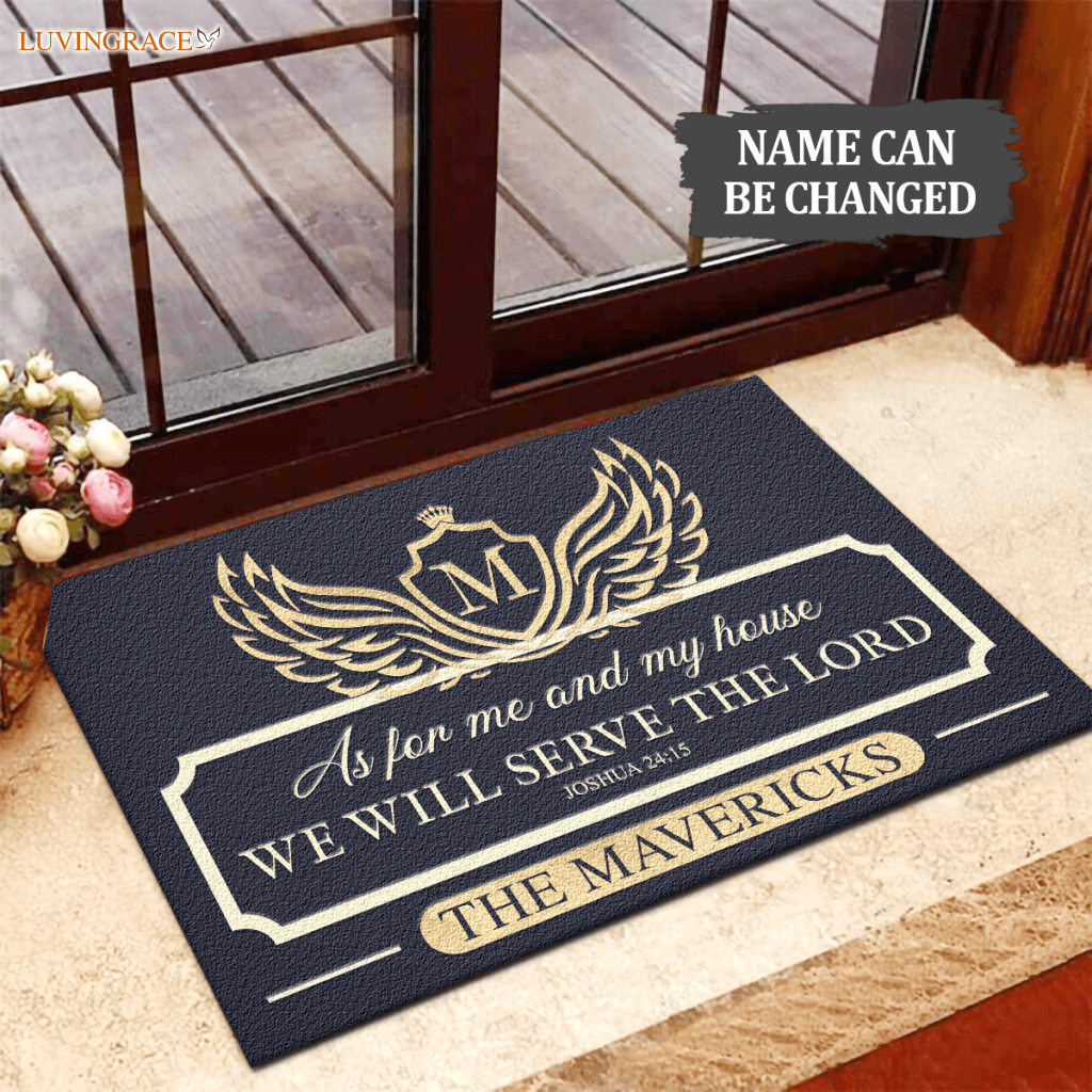 Wings With Shield Serve The Lord Personalized Doormat