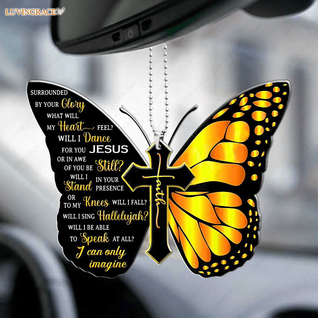 Yellow Butterfly Surrounded By The Glory Car Hanging Ornament