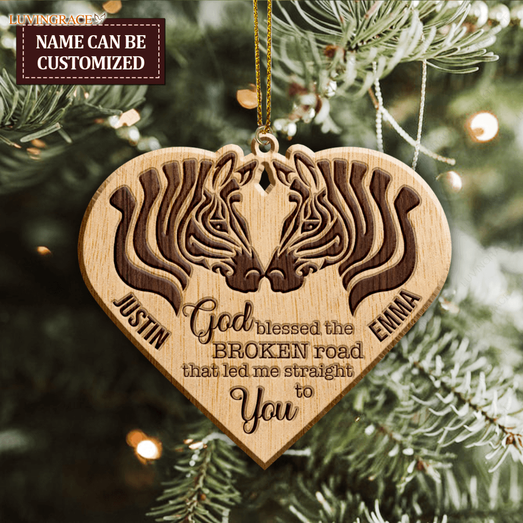 Zebra Couple God Blessed Personalized Wood Engraved Ornaments Wooden Ornament