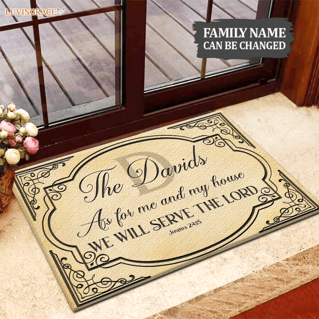 Classic Vintage Monogram Serve The Lord Personalized Doormat